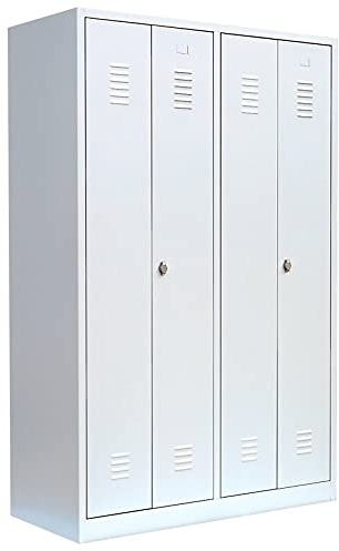 Lüllmann Spind komplett montiert für 2 Personen schwarz/weiß Trennung 180x117x50cm Stahl-Kleiderspind Spindschrank 4 türig grau 510440