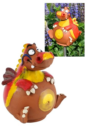 Midene Gartenstecker Keramik Handgefertigt - Gartendeko für Draußen Wetterfest - Garten Deko Keramik - Gartenfiguren & Gartenstatuen - Red Dragon