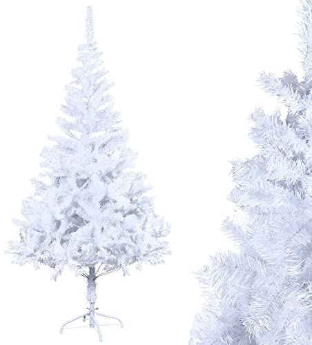 LARS360 150cm Künstlicher Weihnachtsbaum, Christbaum Tannenbaum mit Metallständer, Christbaum PVC Weihnachtsbaum für Zuhause, Büro, Geschäfte und Hotels Weihnachten-Dekoration (Weiß PVC, 150cm)
