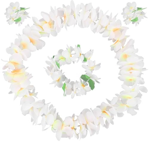 Amosfun Hochwertige 80 StüCk Verdichtete WeißE Hawaii Blumenkranz Set - 4-Teiliges Set FüR Tropische Strandpartys, Geburtstagsfeiern Und Dekorationen