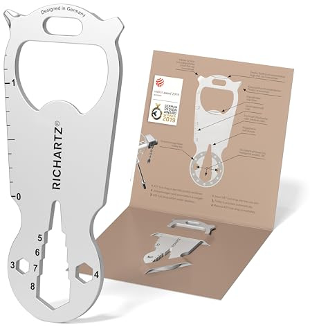 RICHARTZ KEY TOOL shop| Multitool Schlüsselanhänger | 14 praktische Funktionen | Hochwertiger, matt gestrahlter Edelstahl | Schlüsselanhänger Werkzeug inkl. Verpackung & Funktionsbeschreibung