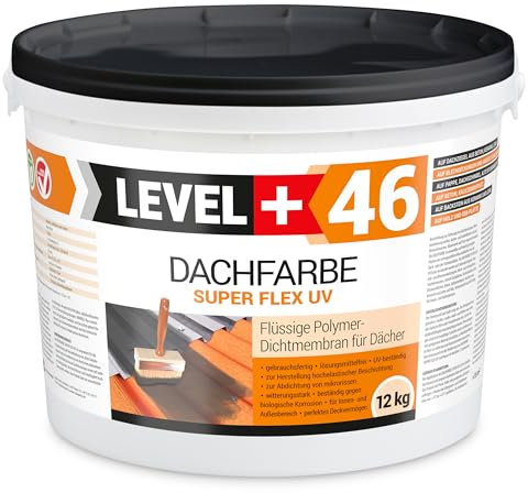 LEVEL PLUS Dachfarbe 12kg Sockelfarbe Dachlack Dachsanierung flexibler Polymermembran hochdeckend wetterbeständig Ziegelrot RM46