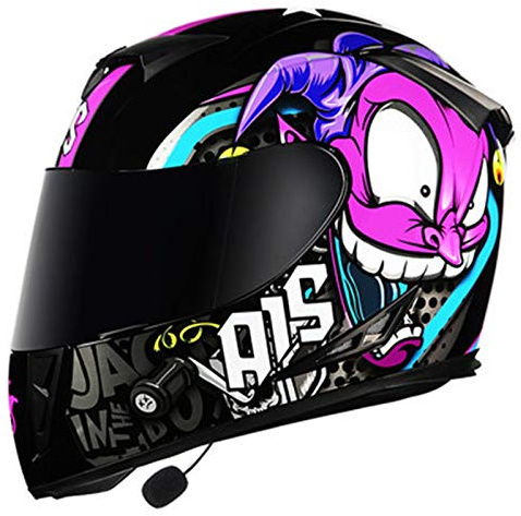 ZLYJ Bluetooth Cara Completa Casco Moto, Pintada Casco Integral Motocross con Anti-Niebla Doble Visera, Abierto Cascos Motocicleta, Profesional Unisex Casco Motocross, Certificado ECE D,XXL