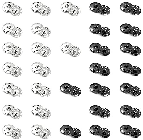 32 Ensembles Boutons Pression à Coudre Noir et argenté Bouton Pression en Métal Pour Vêtements, Sac à Main en Cuir, Sac à Main Loisirs Créatifs, 7 mm