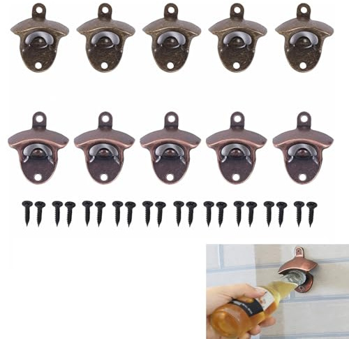 10 Stück Wand Bieröffner, Vintage Wandflaschenöffner, Flaschenöffner, Geeignet für Zuhause, Restaurant, Büro, Zum Öffnen von Flaschenverschlüssen(Zwei Farben)