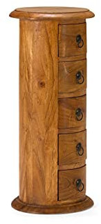 Woodkings® Rundschrank Texas Natur, Massivholz Akazie, Kommode, Design 5 Schubladen, Holzmöbel, Apothekerschrank klein