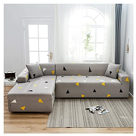 AMDXD Sofabezug 4 Sitzer, Geometrisch Dreieck Sofa Stretchhusse Möbelschutz mit Elastischem für Wohnzimmer, in Polyester, Anti-Rutsch, Elastischer, Beige Kaffee