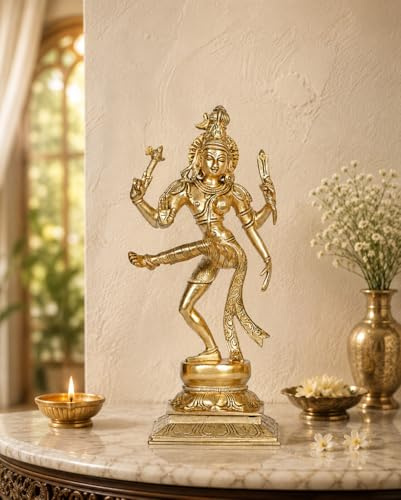 ARTVARKO Ardhanarishvara Ardhnarishwar Statue aus Messing (halb Shiva & Parvati) | Ardhnari | Shiv Parvati Double Avatar | Shiv Parvati Idols für Heimdekoration, Tempel Puja 30,5 cm, ARDHNAR12IN3.3KG