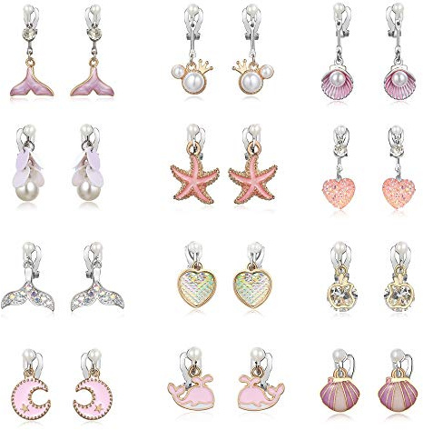 Pinkgarden Ohrringe für Mädchen, 12 Paare Meerjungfrau Perle Ozean Ohrringe Set für Kinder,Geburtstag Geschenk Partygeschenke Schmuck-Accessoires in Schachteln