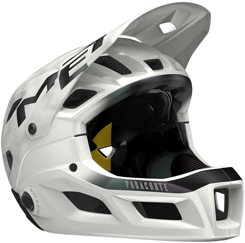 MET Parachute MCR Mountain Bike Helmet | Full Face Adult MTB Helmet, Removable Magnetic Chinbar, MIPS-C2 Protection, ASTM & CPSC Certified, Highly Ventilated — White Iridescent Matte/Large