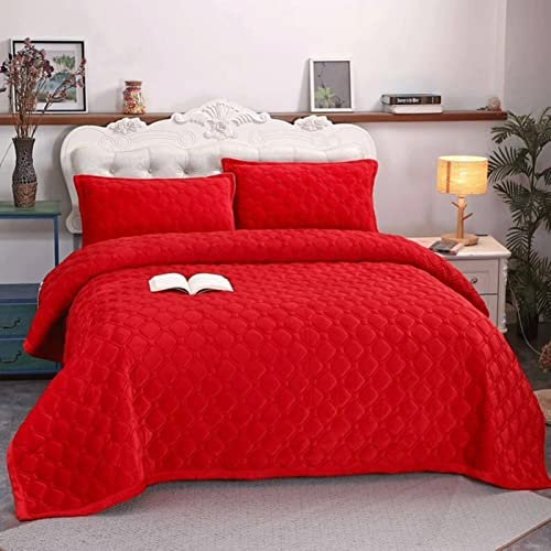 Plüschdecke, Reisedecke, Einzelbett, doppelt, Kristallsamt, weich, Baumwolle, gewaschen, gesteppt, wendbar, multifunktional, alle Jahreszeiten, leichte Decke/Bettwäsche, Rot 3 – 200 x 230 cm