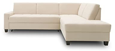 DOMO. collection Ecksofa Londrina, L-Form, Creme | Ottomane rechts mit Holzfuß, modernes Ecksofa in L-Form mit komfortabler Polsterecke, 243 x 209 x 84 cm (BxTxH)