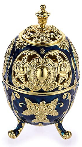 TOLIDA Quemador de Incienso -Aleación de Ainc Vintage Azul Soporte de Incienso en Forma de Huevo con Bandeja Extraíble para Incienso Dormitorio Sala de Estar Pasillo