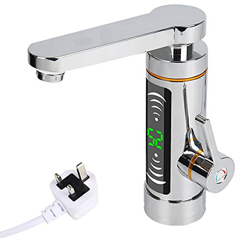 maxant Instant Hot Water Faucet Tap,3300W Stainless Steel Electric Hot and Cold Mixer Water Heater Faucet with Digital Display, for Home Kitchen Facilities Sink, Silver