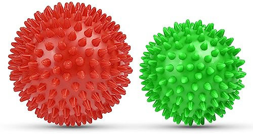 URAQT Fasciaboll, Set om 2, Liten Hård Piggsvinboll, Fascia Massageboll med Nubbar, Massagebollar för Behandling av Muskelspänningar, Porcupine Massageboll för Fötter, Rygg, Nacke, Händer