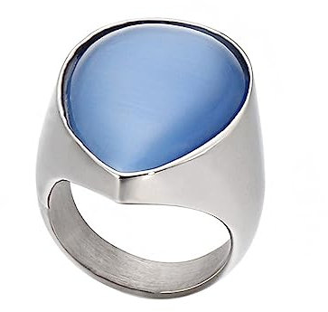 Beydodo Edelstahl Ring Damen, Partner Ringe mit Blau Tropfen Stein Siegelring Frauen Ring Personalisiert Nickelfrei Silber Größe 57 (18.1)