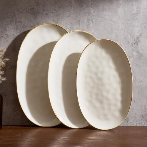 famiware Serving Platters Set of 3 Sizes - Oval, Vanilla White