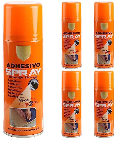 Pegamento Adhesivo Multiuso en Aerosol de 400ml, Fuerte, Secado Rápido y Ecológico. Perfecto para manualidades, decoración y reparaciones en el hogar y oficina (Paquete de 5)