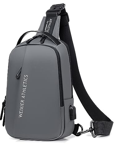 FANDARE Herren Brusttasche Sling Bag Geschäft Schultertasche mit USB-Ladeanschluss Crossbody Bag Umhängetasche für Reise Arbeiter Camping Wandern Fitness Fahrrad Crossover Daypacks Grau