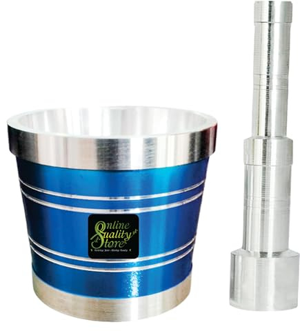 Online Quality Store Schiacciapatate in alluminio blu Khal Batta/Mortaio e pestello/Imam Okhli/Musal/Kitchen Masher/Aluminium Masher/Khallad/Mam Dasta/Spice Mixer Heavy per uso in casa e in cucina