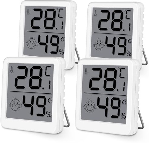 Wepai Lot Thermometre Interieur Maison, LCD Mini Digital Thermomètre avec Hygromètre, Mesure de Précision Murale pour Chambre Bébé, Culture et Cave, Blanc,4 Pièce