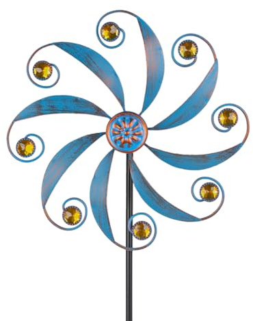 Stargarden Moulin à vent, sculptures et toupies à vent en métal pour l'extérieur | Petits moulins à vent pour décoration de cour et de jardin, bleu