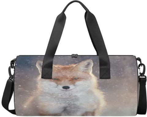 Sport Turnbeutel Rot Fuchs im Winter Wald Gepäcktasche Tier Füchse Sport Handtasche Gym Bag Travel Duffel Bag Travel Canvas Gym Bag Wasserdicht Seesack Reise Turnbeutel für Damen und Herren, wie