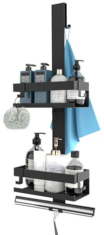 UUlioyer Mensola Doccia da Appendere, Porta Bagnoschiuma da Doccia in SUS304 Acciaio Inox da Appendere al Porte Doccia in Vetro, Nero