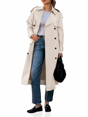 Cicy Bell Langer Damen-Trenchcoat, zweireihig, klassischer Revers, Herbstmantel mit Gürtel