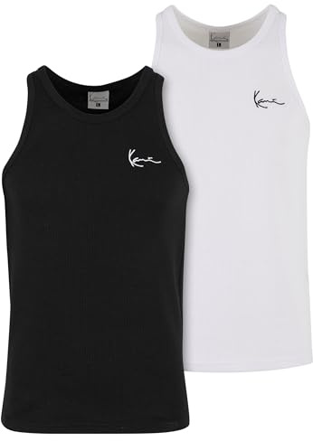 Karl Kani Mäns bröstsignatur Essential Waffle Tanktop 2-pack, svart/vit, S
