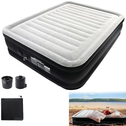 Suusolny Aufblasbare Matratze Luftbett Luftmatratze Selbstaufblasend mit ntegrierter Elektrischer Pumpe Mit Tasche für Camping Heimgebrauch geeignet für 2 Person - 195 x 152 x 46 cm
