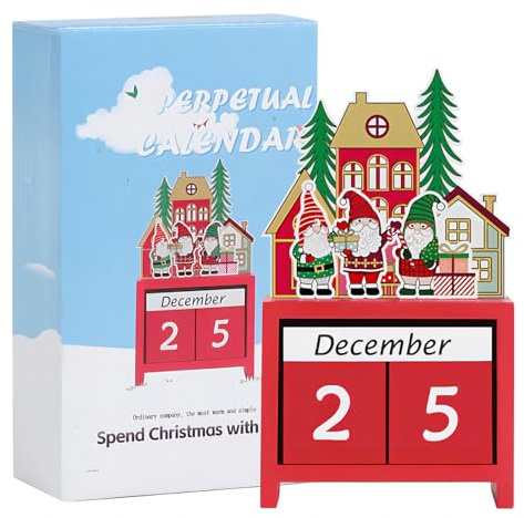 CutitiUU Calendario di Natale in legno dell'elfo,Blocchi del Calendario dell'Avvento di Natale,Calendario dell'avvento natalizio in legno con blocchi,per conto alla rovescia (Rosso)