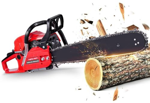 wowspeed 2400W Petrol Chainsaw, 52cc Powerful Gasoline Chain Saw, 2 Stroke Chainsaws Cordless with 550ml Fuel Tank, Gas Chainsaw for Forest Cutting Trees, Wood, 20 Metal Saw Blade