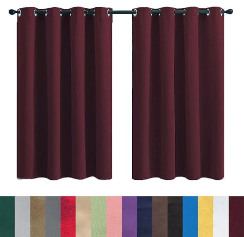 GAIFNAG Verdunkelung Fenstervorhang Gardinen Vorhänge 50 x 120 cm Blickdicht Abdunkelnd, Größe Und Farbe Wählbar Modern Schlaufenschal, Balkontür Gardine für Hotels Büros Wohnzimmer, Weinrot