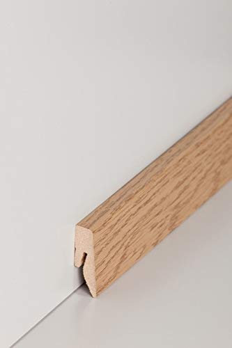 PROVISTON - Battiscopa in MDF, 15 x 40 x 2500 mm, nucleo in MDF rivestito in rovere Isar per incollare, clip, viti e chiodi, 25 metri, 10 pezzi
