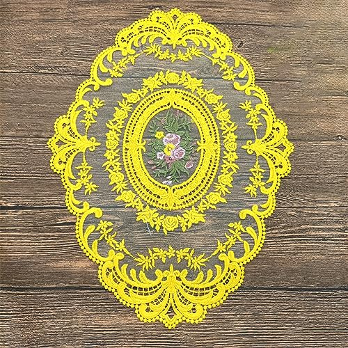 Anevous 2 Stück Spitze Oval Platzset, Vintage Dekorative Tischsets, 31x 42cm Spitzendeckchen Placemat, Spitze Blume Bestickte Tischmatte Abwaschbar für Küche Esszimmer Dekoration,Gold