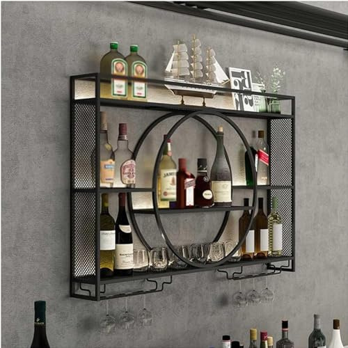 Étagère à vin murale moderne en métal avec support pour verres à champagne en fer noir