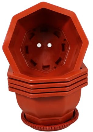 SEWOART 5stücke Dickwandige Pflanzentöpfe Wiederverwendbare Blumentöpfe Für Innen Und Außenbereich Eleganter Roter Achteckiger Topf Mit Untersetzer Für Garten Und Balkon