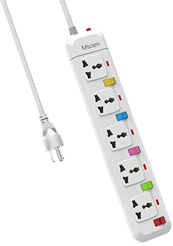 Mscien 5 Way Extension Lead with Switches, Travel Overload Protector Power Strip UK To USA with 1.8M Extension Cord