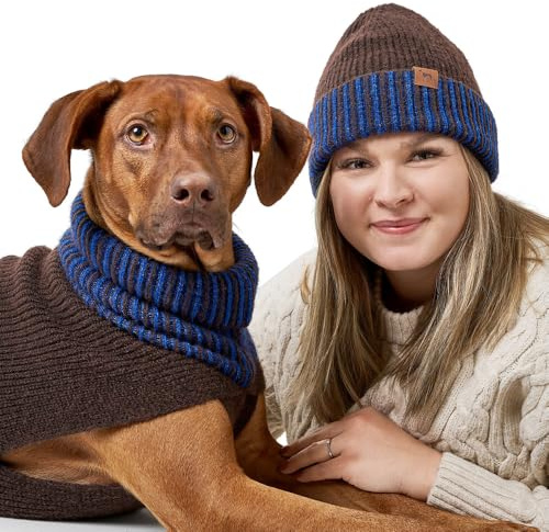 HUNTER Hundepullover Odense, Strickpullover für Hunde, weich & elastisch, mit hohem Kragen, Partnerlook mit Mütze, waschbar, Farbe: braun/blau, Größe: 80