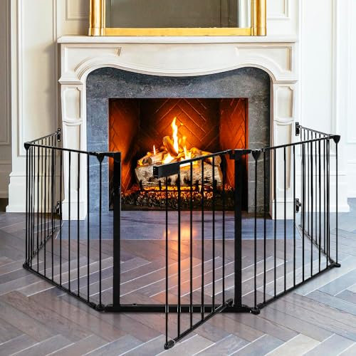 Barrière de sécurité 310 * 2.5 * 75cm Grille Protection pour Animaux Cheminée escalier,Kids Barrière de Sécurité Extensible Cheminée Grille de Protection avec5 Panneaux Longueur Totale 310 cm