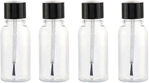 4 transparente 20 ml leere nachfüllbare Nagellackflaschen aus transparentem Glas mit Pinselkappe für Nagelkunst, Nagellack, Nagelkunst und Politur, Fuß-, Hand- und Nagelpflege, Nageldesign