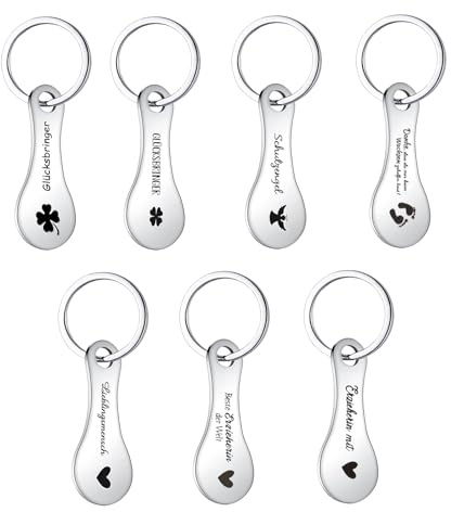 QINGYIWL 7 kundvagnslösare, inköpsskepp nyckelring metall shoppingskepp nyckelring hållbar nyckelring chips lyckobringare för kundvagn öppnare nyckelring, silver, EXTRA