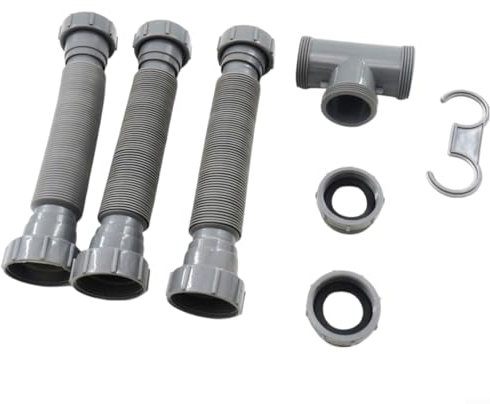 Ablauf-Set für Waschbecken, professioneller Kunststoff, verstellbar von 20–80 cm, Auslaufschutz mit Silikondichtungen, umfassendes Set für Küche und Bad, Grau