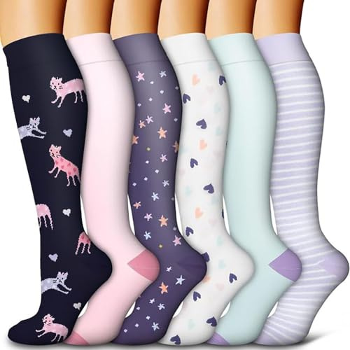 GEYIWSSXY 6 Paar Kompressionsstrümpfe Stützstrümpfe für Herren Damen Bunte | Sport, Laufen, Reisen, Radsport
