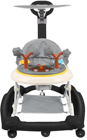 Passeggino 5 in 1 per neonati, girello, carillon con cartoni animati rimovibile, cappuccio girevole a 360°, impugnatura alta, gioco per bambini da 6 mesi, 67 x 72 x 92 cm, nero (A)