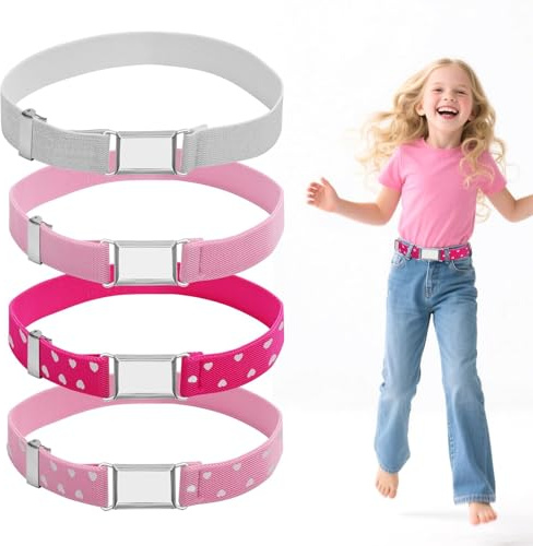 VOSSOT 4 Stück Kindergürtel Mädchen – Elastischer Gürtel Kinder Ohne Schnalle, Farbenfroh & Herz Design,Gürtel Kinder Mädchen Bequemer Stretch Gürtel Passend für Jeansshorts, Hosen, Kleider