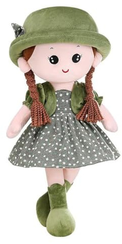 Hoite Entzückende Stoffpuppe für Mädchen mit abnehmbarem Kleid Mädchen, erstes Puppenparty-Geschenk, Geburtstags- und Taufgeschenk Grün