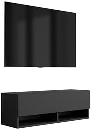 3E 3xE living.com Meuble TV 100 cm Noir Mat, 100 × 32 × 34 cm