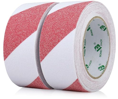 BOMEI PACK Rouge et Blanc Ruban Bande antidérapante 2R 5cm*5m pour escaliers, marches, ruban auto-adhésive, haute traction, bande antidérapante